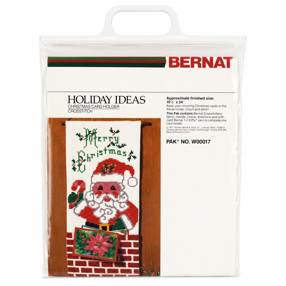 Bernat Cross Stitch Kit Vtg 1977 Santa Merry Christmas Card Holder W00017 Red